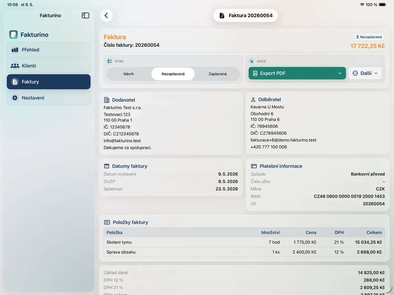 Fakturino iPad – faktura