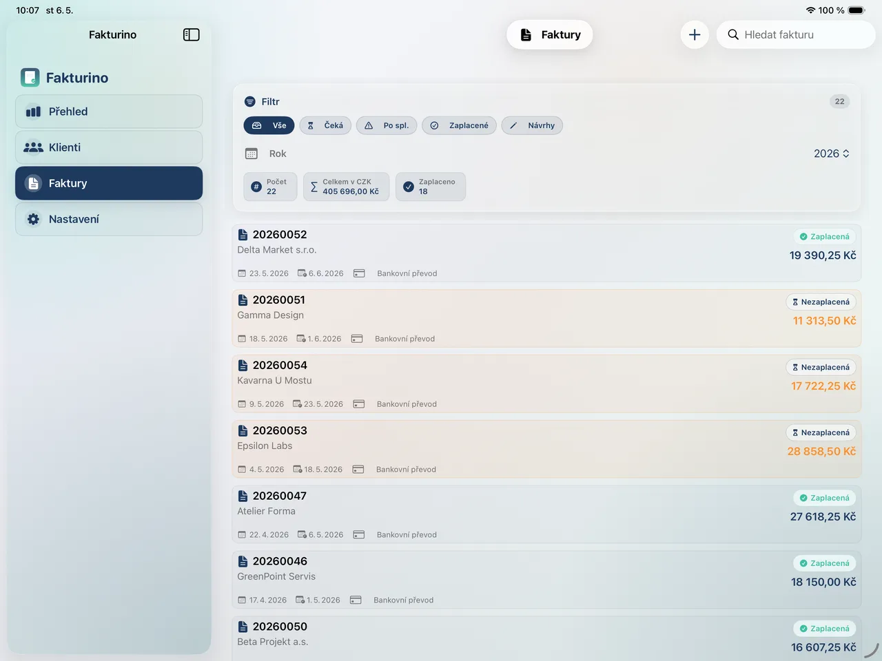 Fakturino iPad – faktury
