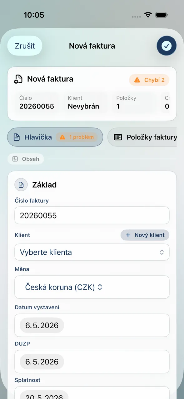 Fakturino iPhone – editor faktury