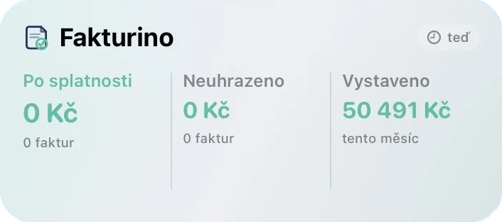 Střední widget Fakturino v klidovém stavu bez neuhrazených faktur