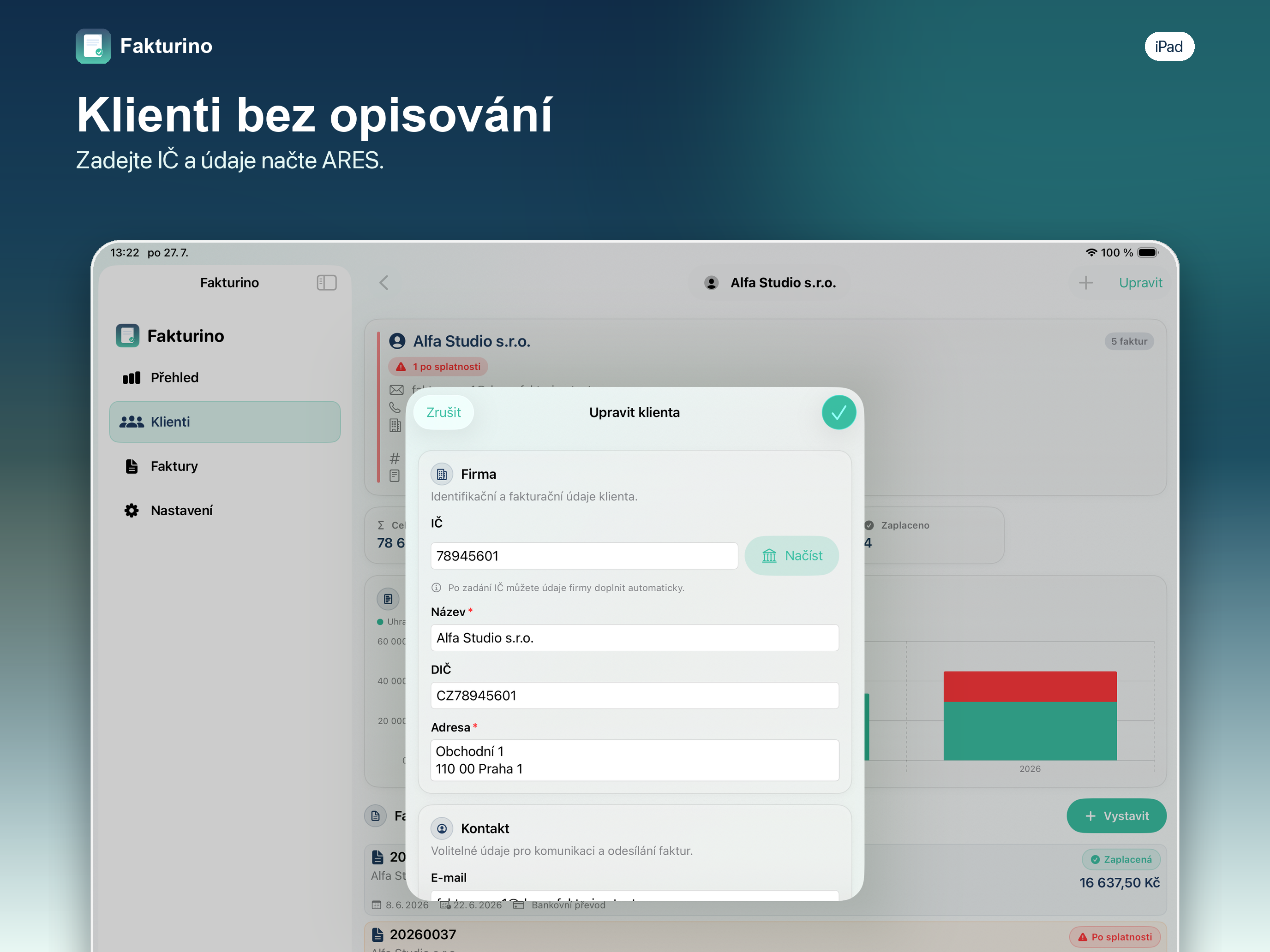 Přepracovan&yacute; editor klienta s načten&iacute;m &uacute;dajů z ARES ve Fakturinu 1.8
