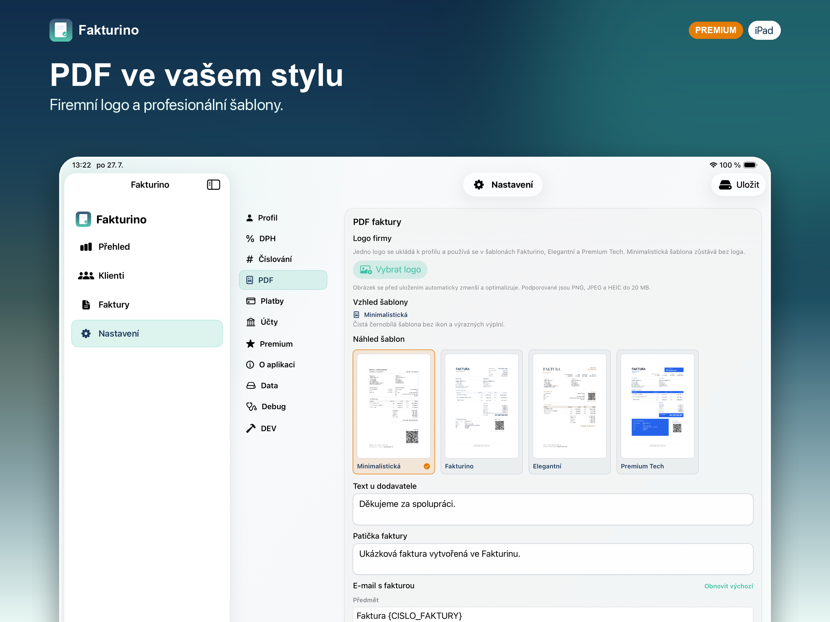 Nastaven&iacute; firemn&iacute;ho loga a PDF &scaron;ablon ve Fakturinu 1.8