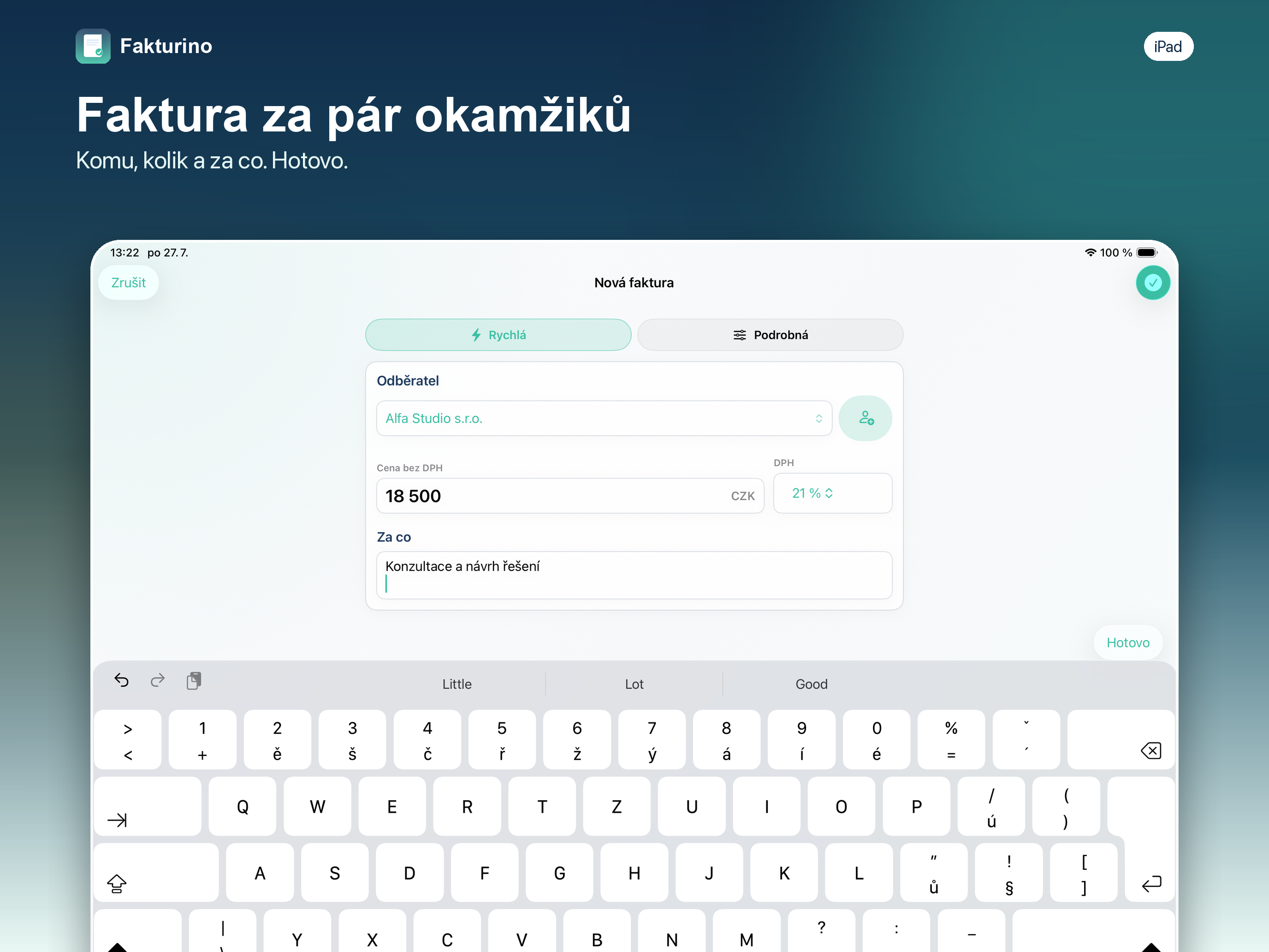 Fakturino 1.8: rychlá faktura, e-mail s PDF a firemní logo