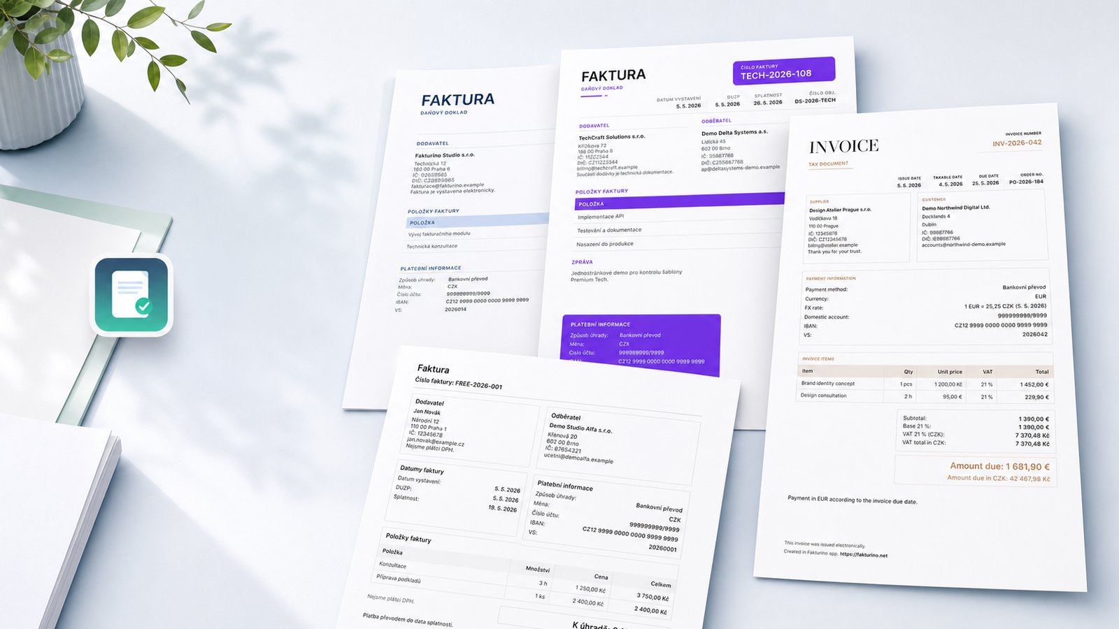 PDF šablony faktur ve Fakturinu: profesionální doklady bez zbytečné práce